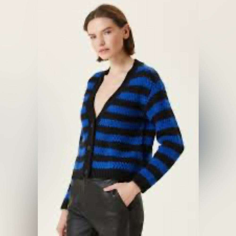 Piombo Women's Black and Blue Striped Cardigan